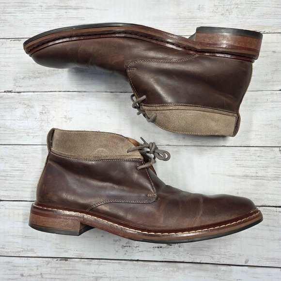 Cole Haan Chukka Boots Men 10M Brown C20293 Leather Suede Trim Lace Up Round Toe
